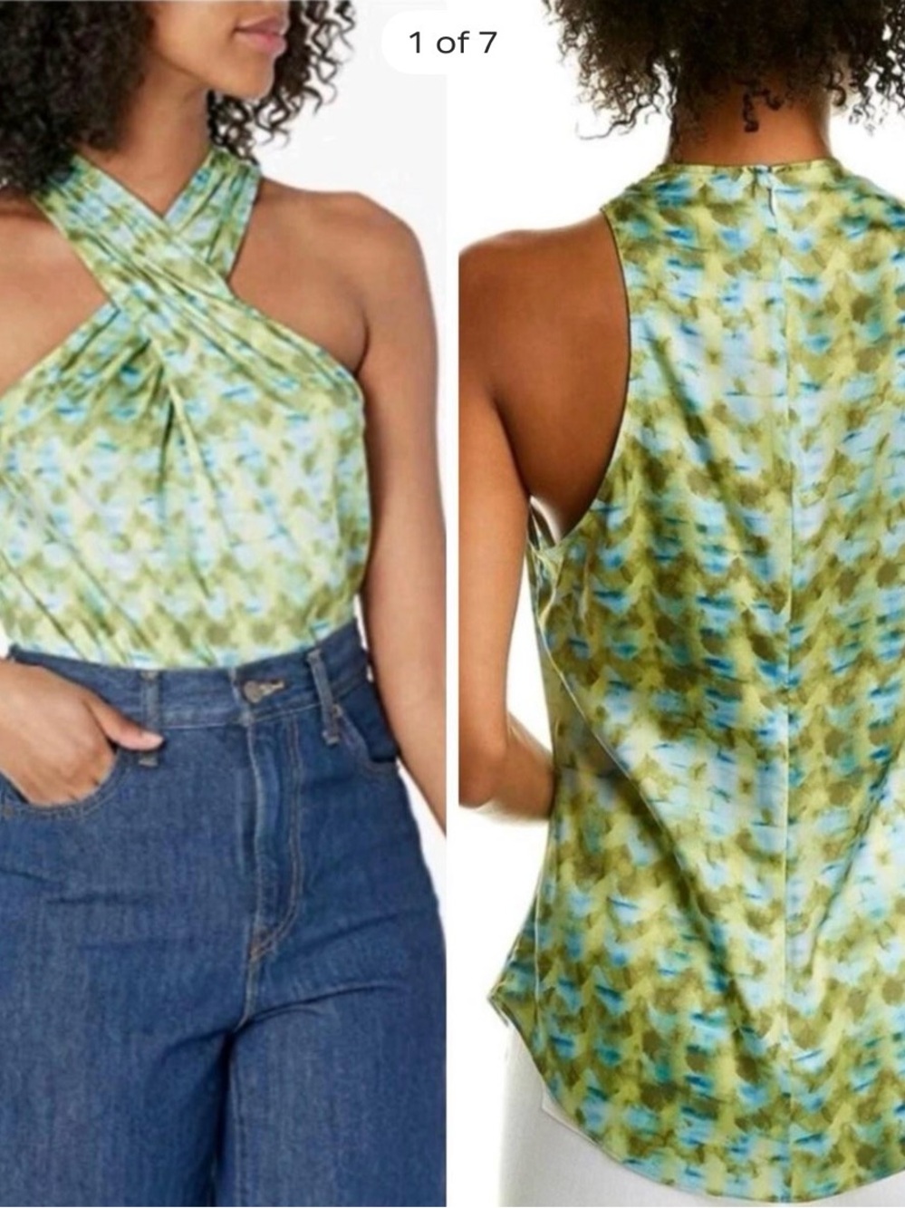 cinq a sept Green and Blue Crisscross Halter Camisole